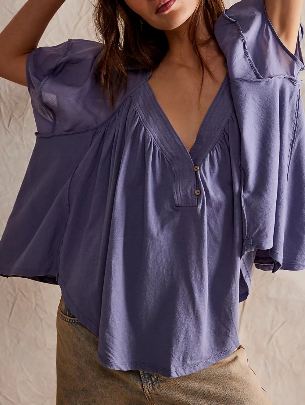 We The Free Lavender V-Neck Free Sunray Babydoll Top Size Medium